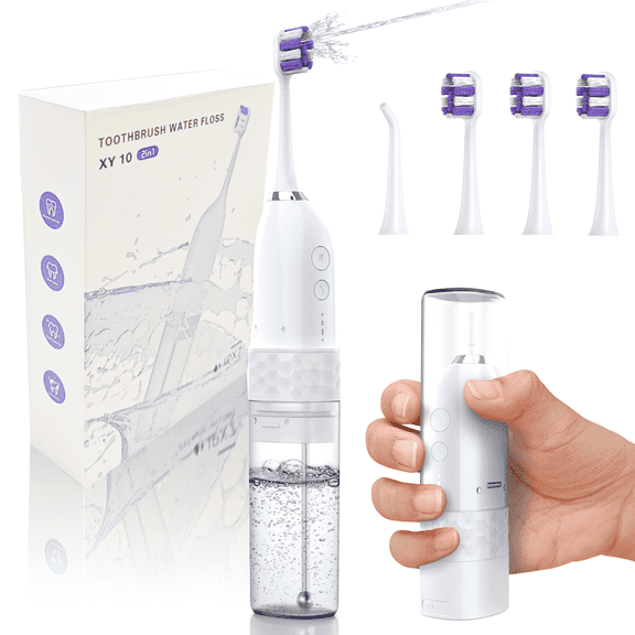 Vongem Portable Water flosser with Electric Toothbrush, 2 in 1 Oral Teeth Cleaning Kit, Electric Toothbrush and flosser Combo, Water Flosser for Travel and Home(White)