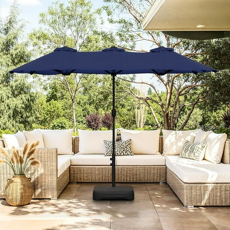 Vongrasig 13FT Large Patio Umbrellas with Base Included, Outdoor Double sided Pool Umbrellas with Crank Handle, Large Rectangle Table Umbrella for Poolside Backyard Market, Navy Blue