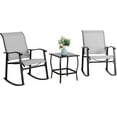 thumbnail image 1 of Vongrasig 3 Piece Outdoor Rocking Bistro Set, Textilene Fabric Small Patio Furniture Set, Front Porch Rocker Chairs Conversation Set with Glass Table for Lawn, Garden, Balcony, Poolside (Light Gray), 1 of 9