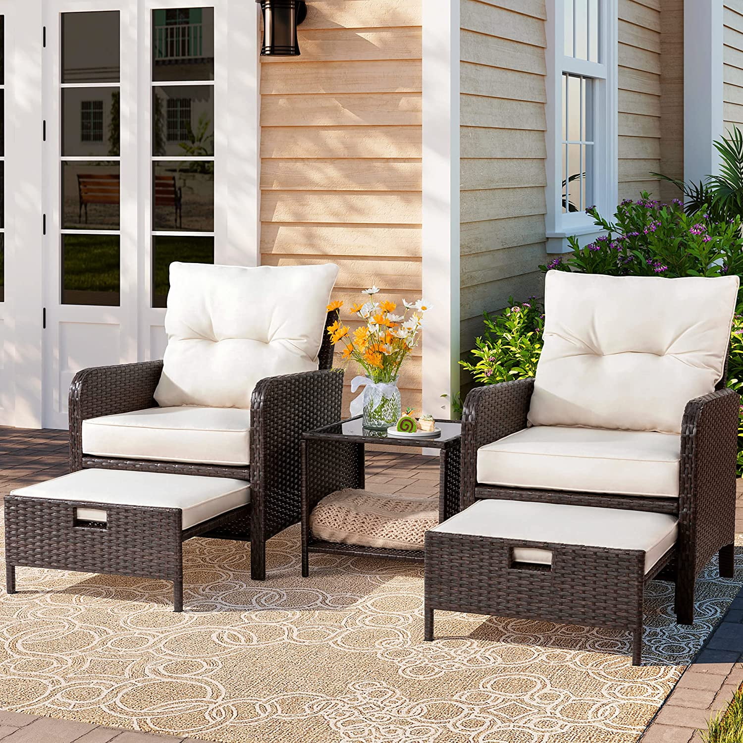 Vongrasig 5 Piece Wicker Patio Furniture Set All Weather PE Wicker