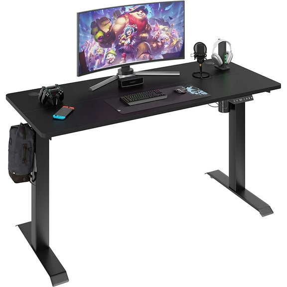 Vongrasig Height Adjustable Electric Standing Desk, 63 x 24 Inches Home Office Stand Up Table Computer Workstation with Splice Table Board & Memory Controller (Black Frame + Black Desktop)