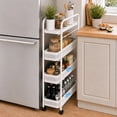 thumbnail image 1 of Vonieion 4 Tier Slim Storage Cart,Bathroom Organizer Rolling Utility,Mobile Shelving Unit Utility Cart for Kitchen, Bthroom,Makeup,Craft,Laundry Narrow Places,Behind The Door,White, 1 of 7