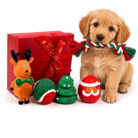 Vonieion 5-Piece Christmas Squeaky Interactive Dog Toy Gift Set with Rope Toy, Multicolor