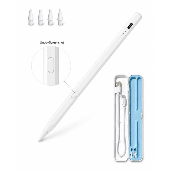 Vonieion Stylus Pen for iPad with Dual Shortcut Buttons, Palm Rejection, Tilt Sensitivity, White