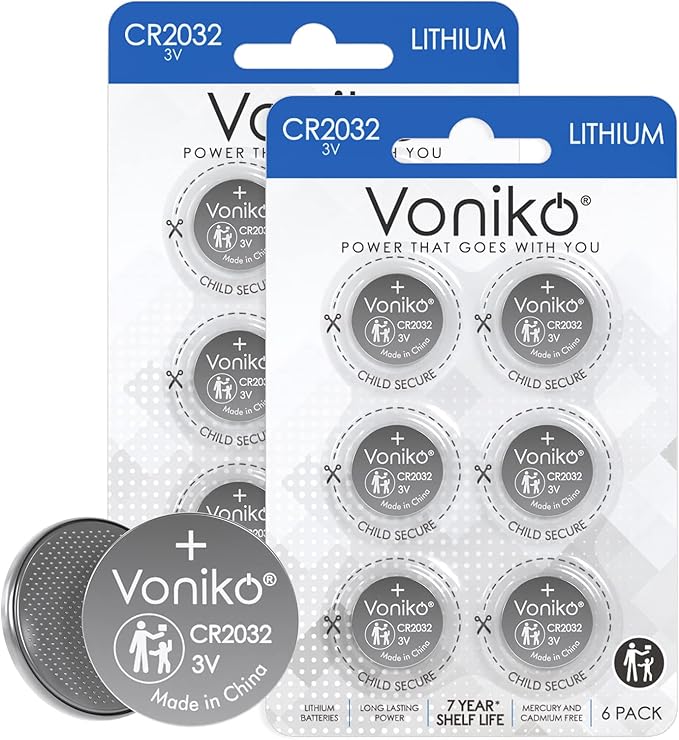 Voniko 3 Volt CR2032 Battery 12 Pack Lithium Batteries 2032 Button