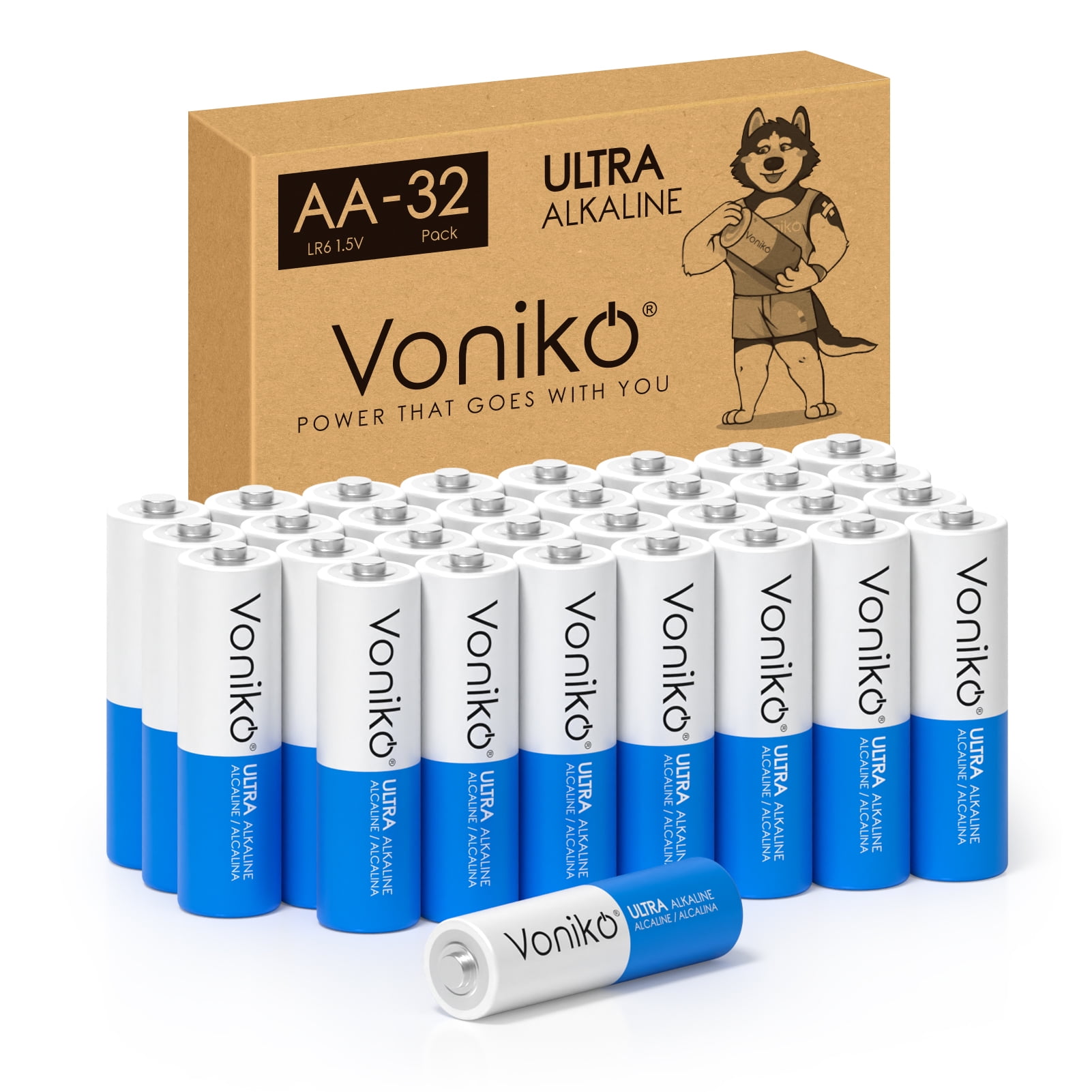 Voniko Alkaline AA Batteries 32 Pack 1.5 Volt for Electronic Devices
