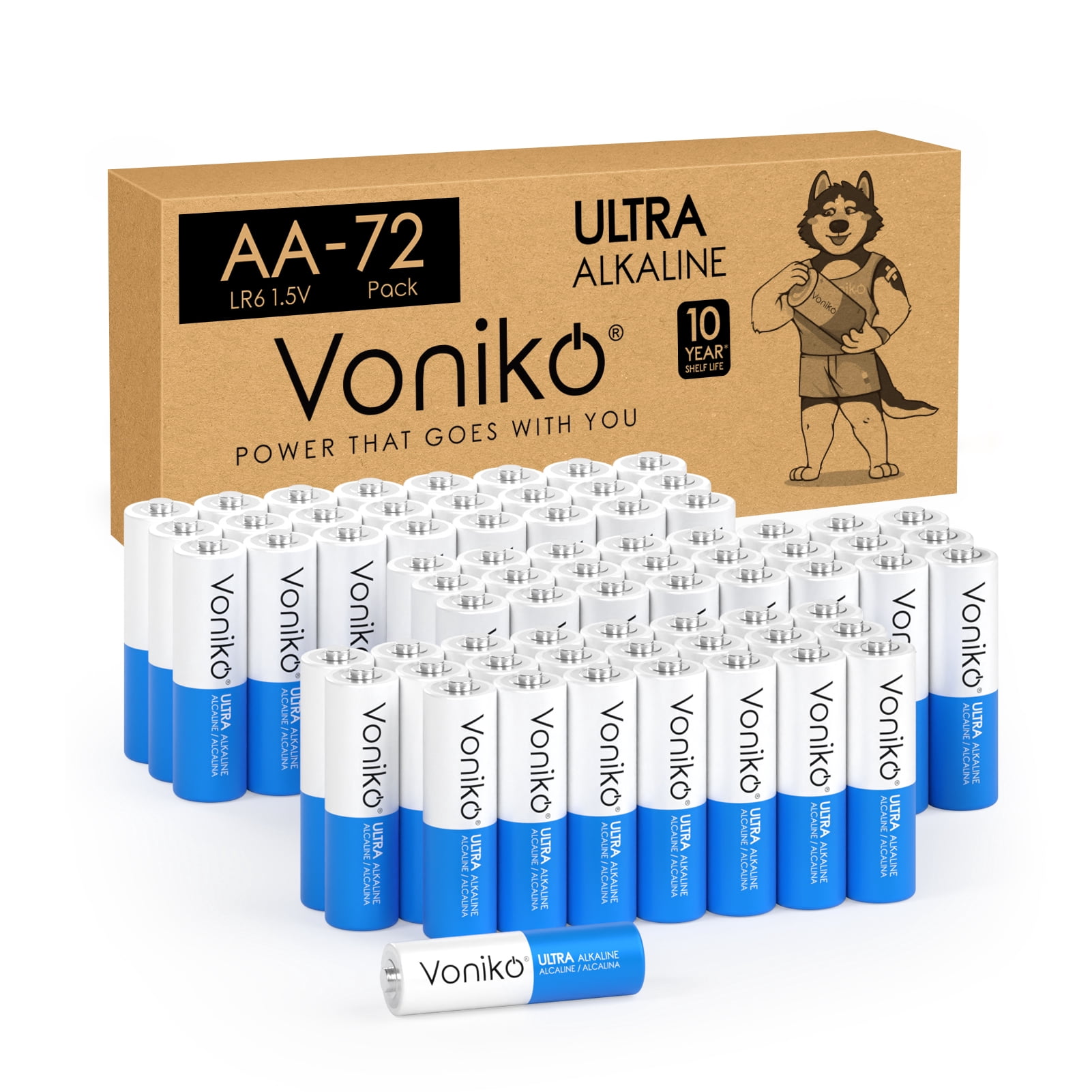 Voniko Alkaline AA Batteries 72 Pack 1.5 Volt for Electronic Devices