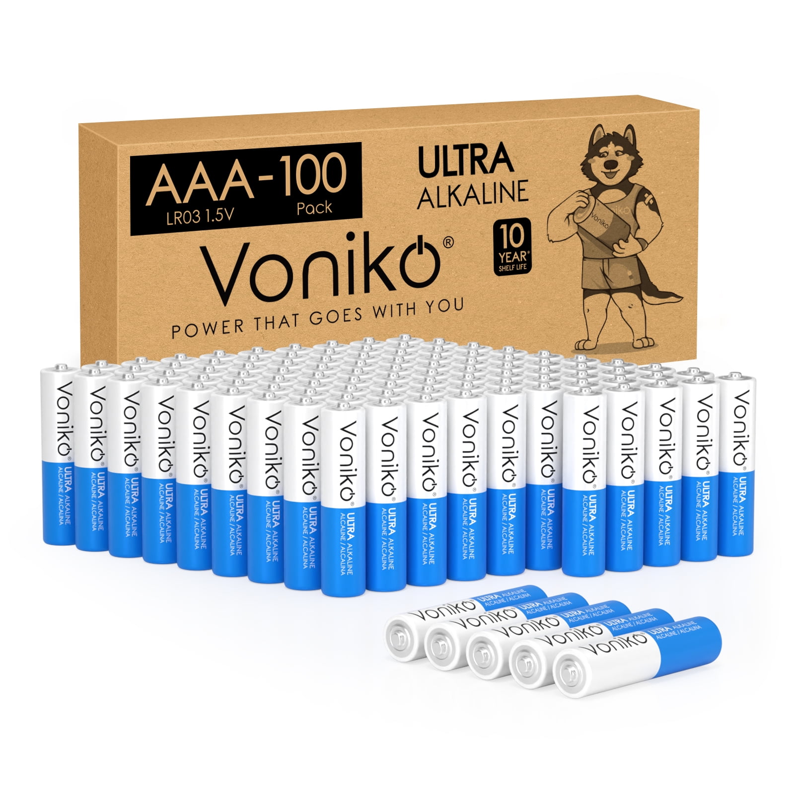 Voniko Alkaline AAA Batteries, 100 Pack, 1.5 Volt, Reliable Power for