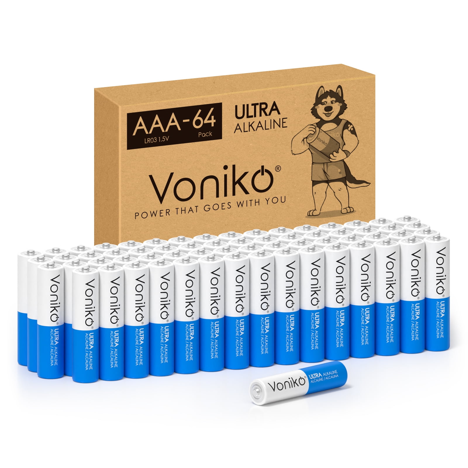 Voniko Alkaline AAA Batteries 64 Pack, 1.5 Volt Triple AAA Battery for