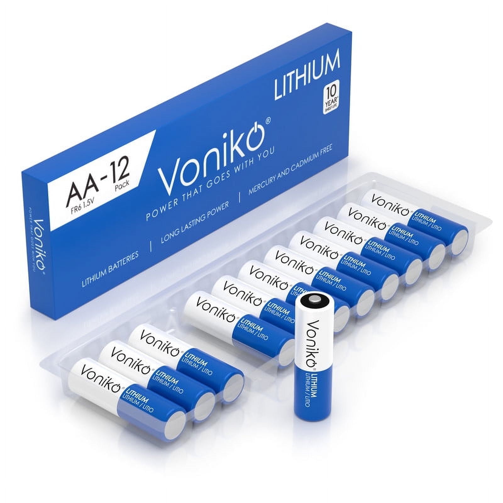 Voniko Lithium AA Batteries 12 Pack, 1.5V 3000mAh Non-Rechargeable Double A Battery for Blink Camera, Toys, Alarm System