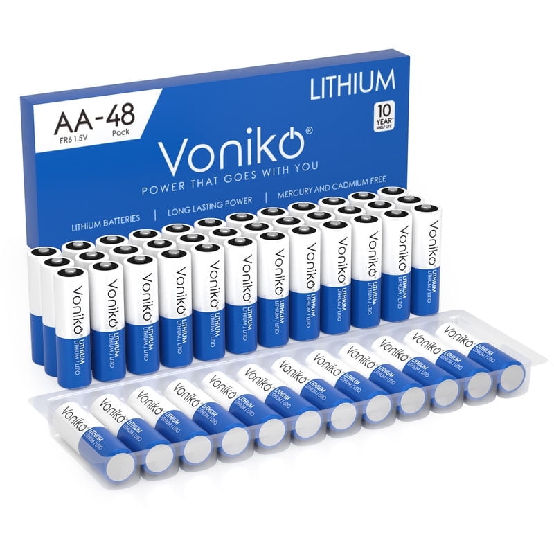 Voniko Lithium AA Batteries 48 Pack, 1.5V 3000mAh Non-Rechargeable Double A Battery for Blink Camera, Toys, Alarm System