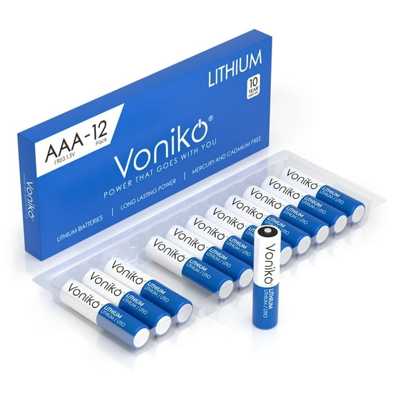 Voniko Lithium AAA Batteries 12 Pack, 1.5V 1200mAh Non-Rechargeable Triple A Battery for Flashlight, Toys, Remote Control