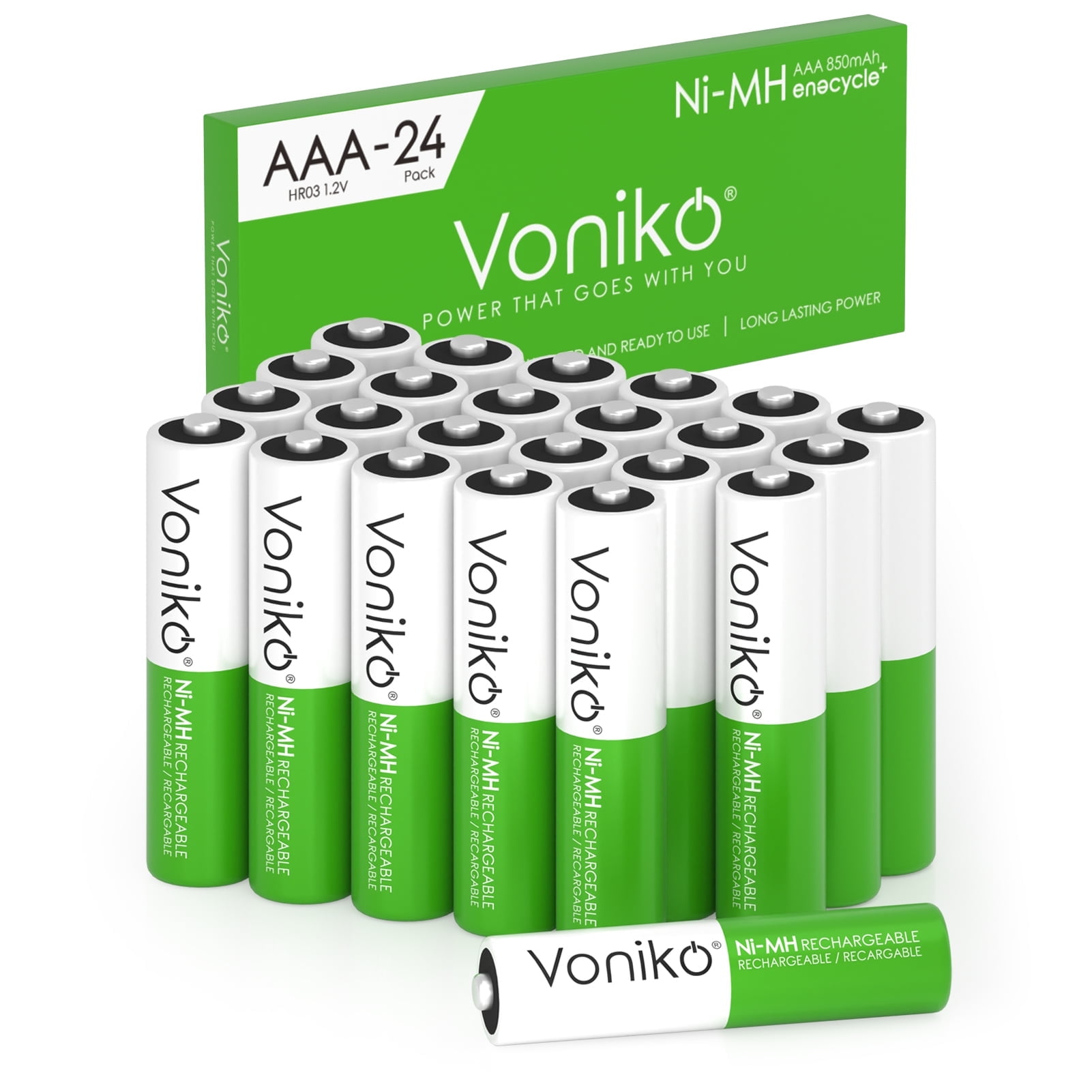 Voniko NIMH Rechargeable AAA Batteries 24 Pack, 1.2V 850mAh Recharge up to 1000x Times