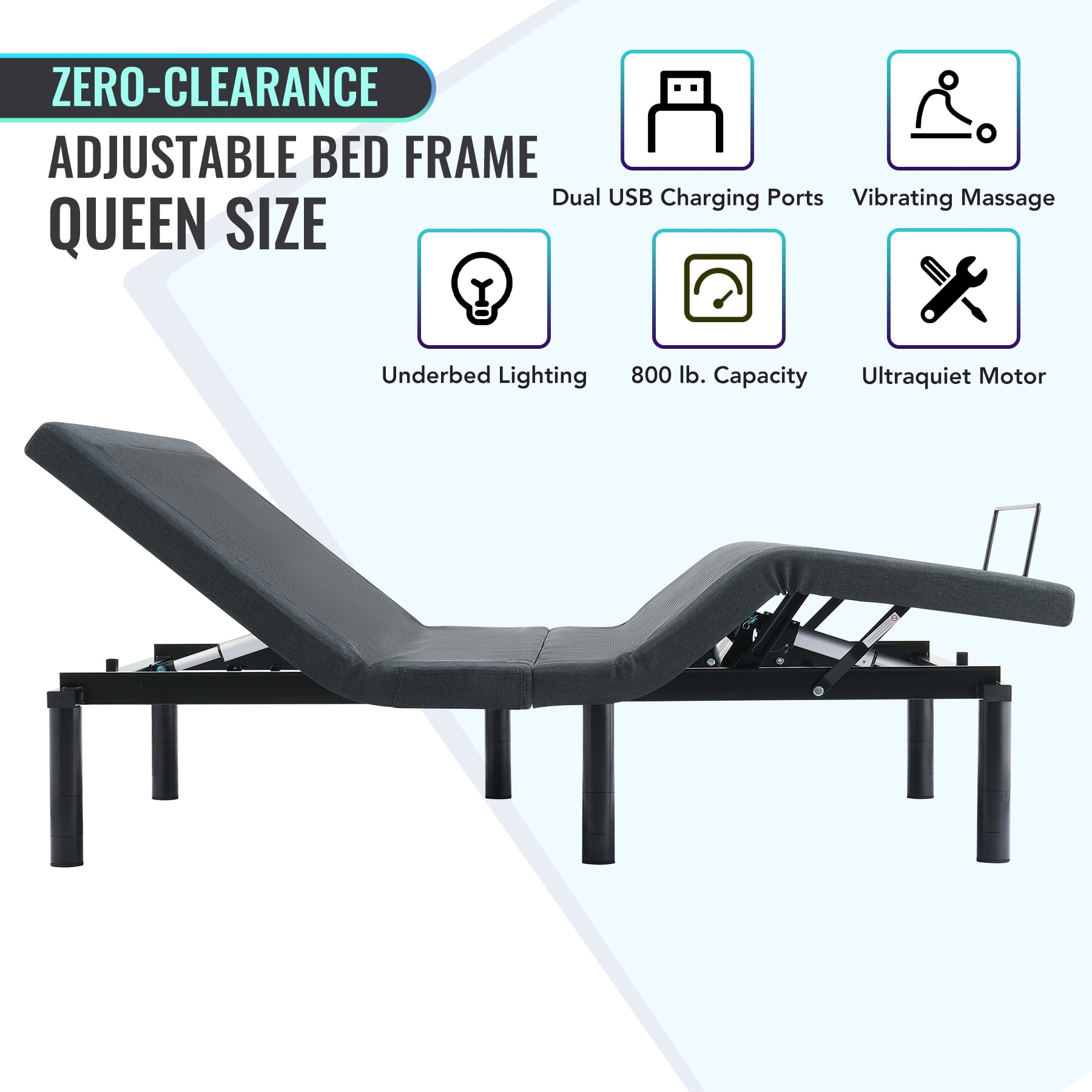 Vonluce Adjustable Queen Bed Base Frame with Remote, Massage, Incline