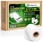 Vonlyst Clover Flex Paper Rolls 2 1/4" x 55 Thermal Receipt Paper - 20 Rolls Pack - BPA Free POS Printer & Credit Card Machine Compatible C400 C401 C403 C405 C406