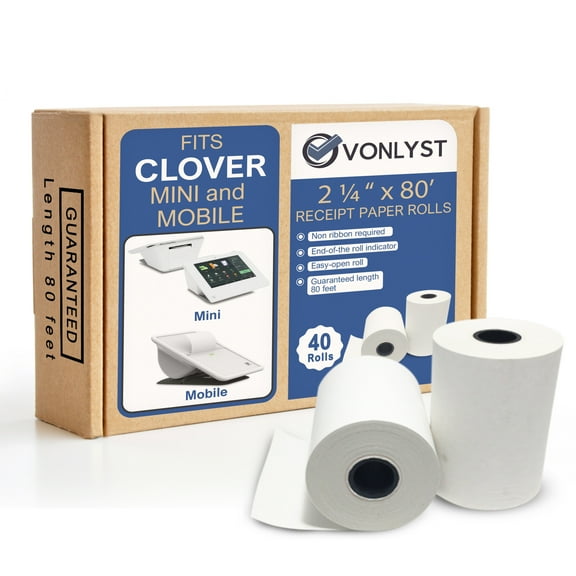 Vonlyst Receipt Paper Roll for Clover Mini and Clover Mobile Thermal Printer 2 1/4" x 80' 40 Rolls