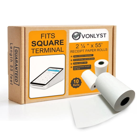 Square Terminal Paper Rolls 2 1/4" x 55' Vonlyst BPA Free Thermal Receipt Paper for Square Credit Card Machine POS Printer, 10 Pack