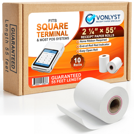 Square Terminal Paper Rolls 2 1/4" x 55' – Vonlyst BPA Free Thermal Receipt Paper for Square Credit Card Machine POS Printer, 10 Pack