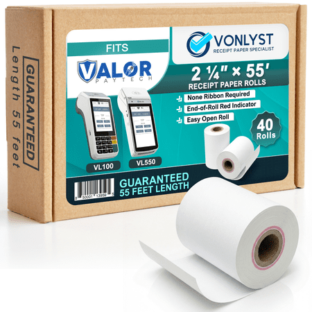 Vonlyst Receipt Paper Roll for Valor Paytech VL 110 and VL 500 Credit Card Machine (40 Rolls)
