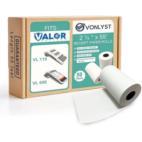 Vonlyst Receipt Paper Roll for Valor Paytech VL 110 and VL 500 Credit Card Machine (50 Rolls)