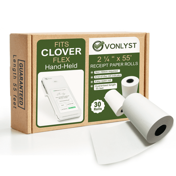Vonlyst Thermal Paper Roll for Clover Flex Receipt Paper 2 1/4 x 55 (30 Rolls)