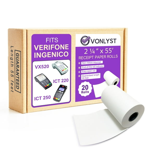 Vonlyst Thermal Paper Rolls 2 1/4 x 55 for Verifone Vx520 Ingenico ICT220 ICT250 20 Rolls