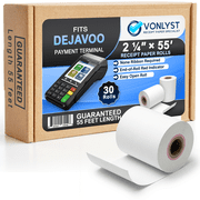 Vonlyst Thermal Receipt Paper Rolls for Dejavoo Z8 Z9 Z11 P1 P3 P8 QD1 QD2 QD4 QD5 - 2 1/4 x 55 BPA Free Credit Card Machine & POS Printer Paper with Red End Warning Stripe - 30 Pack