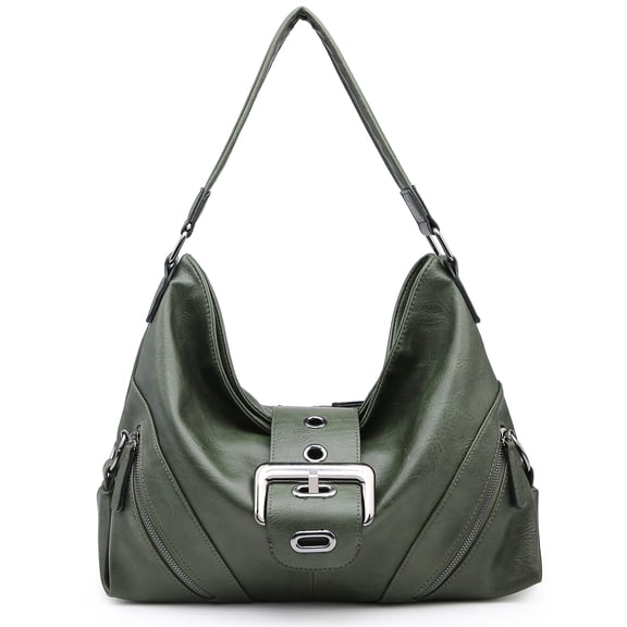 Vonmay Hobo Bag for Women Classic Buckled Shoulder Bag Soft Leather with Zip Pockets
