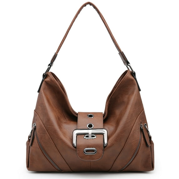 Vonmay Hobo Bag for Women Classic Buckled Shoulder Bag Soft Leather with Zip Pockets
