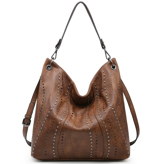 Vonmay Hobo Bag for Women Large Capacity Shoulder Bag Soft Leather with decorative studs