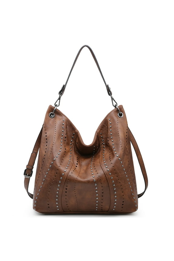 Hobo Bag for Women Large Capacity Shoulder Bag Soft Leather with decorative studs