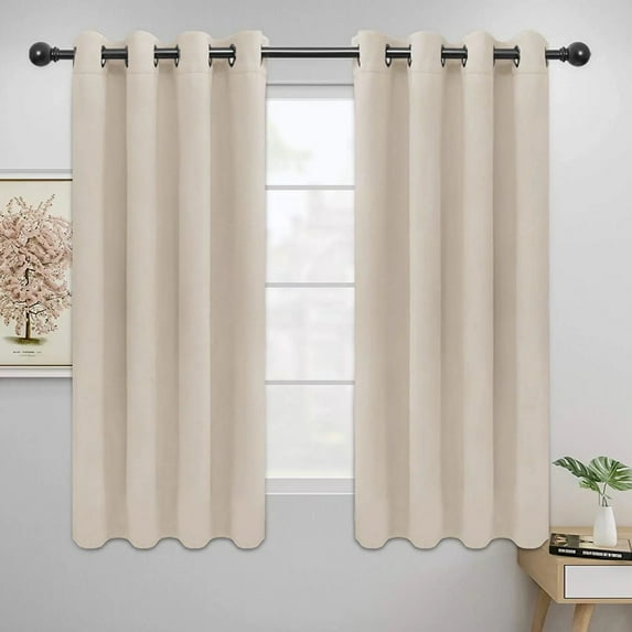 Vonmay Microfiber Solid Color Grommet Woven Blackout Curtain, Two Panels