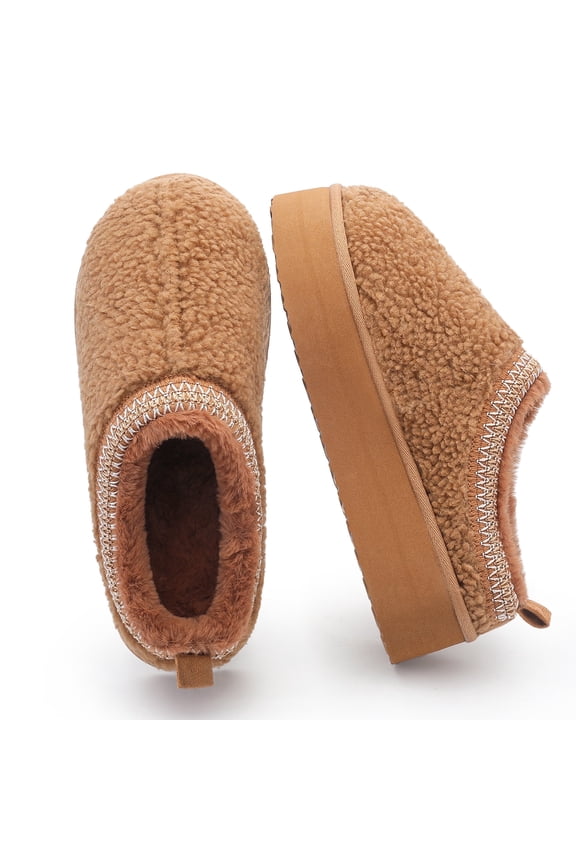 Women's Cozy Platform Slippers, Warm Faux Fleece-Lined Indoor Outdoor Slippers with Anti-Slip Sole, Stylish and Comfortable Winter House Shoes