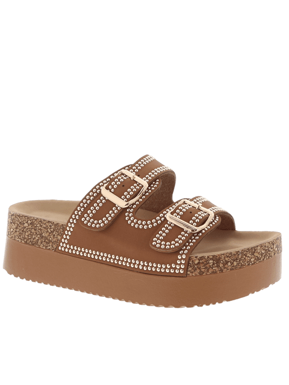 Women’s Platform Slide Sandals, Lightweight Cork Footbed, Adjustable Buckle