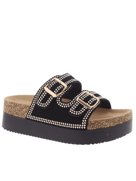 Women’s Platform Slide Sandals, Lightweight Cork Footbed, Adjustable Buckle