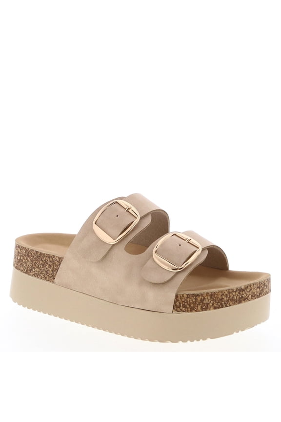 Women’s Platform Slide Sandals, Lightweight Cork Footbed, Adjustable Buckle
