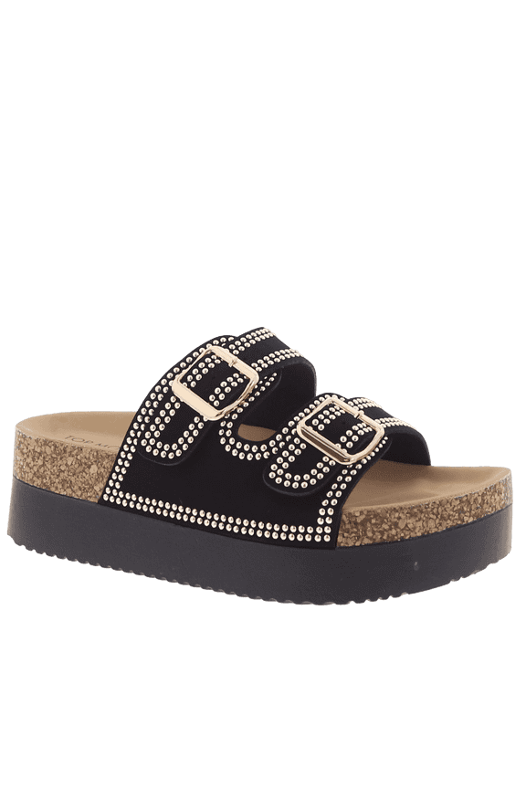 Women’s Platform Slide Sandals, Lightweight Cork Footbed, Adjustable Buckle