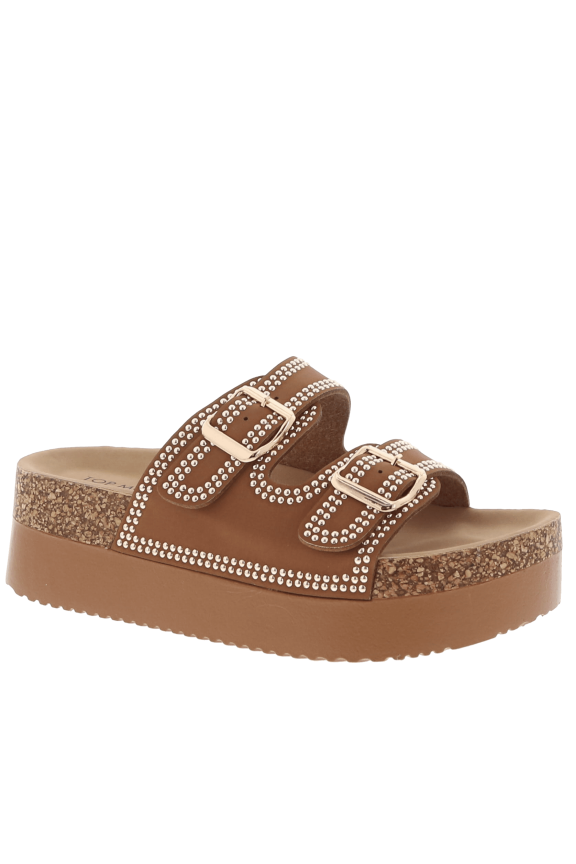 Women’s Platform Slide Sandals, Lightweight Cork Footbed, Adjustable Buckle