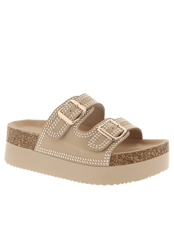 Women’s Platform Slide Sandals, Lightweight Cork Footbed, Adjustable Buckle