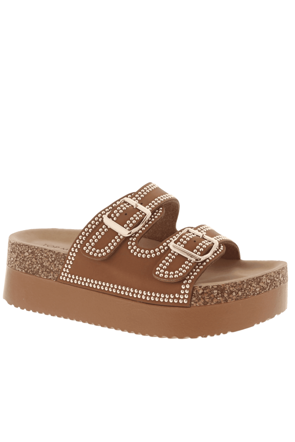 Women’s Platform Slide Sandals, Lightweight Cork Footbed, Adjustable Buckle