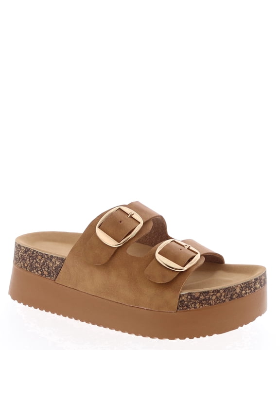 Women’s Platform Slide Sandals, Lightweight Cork Footbed, Adjustable Buckle