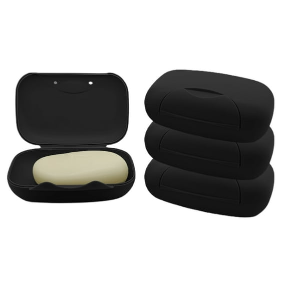 Soap Dish Holder 4-Pack Travel Soap Container Soapbox Case for Bathroom Organization Bar Soap Storage Gym Shower Traveling Camping (Black)
