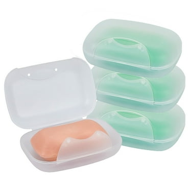 Soap Dish Holder 4-Pack Travel Soap Container Soapbox Case for Bathroom Organization Bar Soap Storage Gym Shower Traveling Camping (Clear)