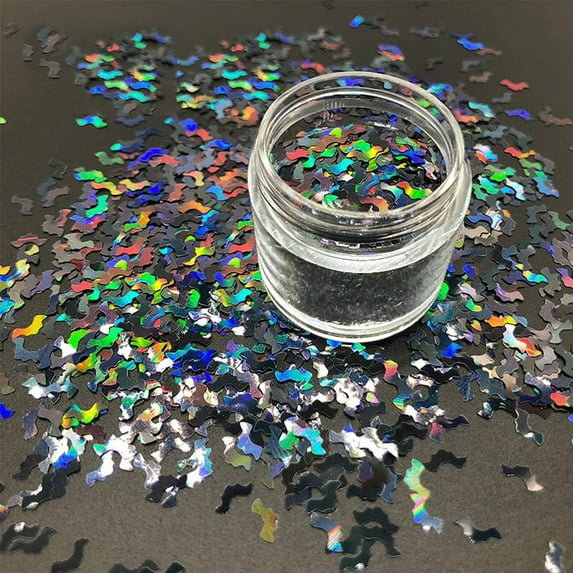 Vonrui Halloween Nail Glitter Sequins,Bat Nail Halloween Confetti,Laser Black Halloween Nail Art 10 Gram