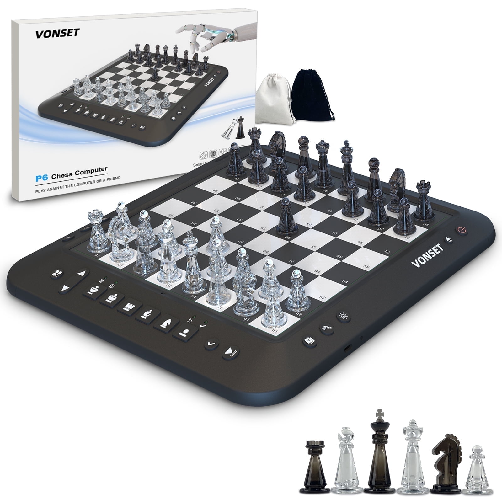Vonset Electronic Chess P6 Electronic Chess Board Computer Chess Game Electronic Chess Game for Kids & Adults Learn Chess Electronic Chess Computers with LED for Beginners and Improving Players