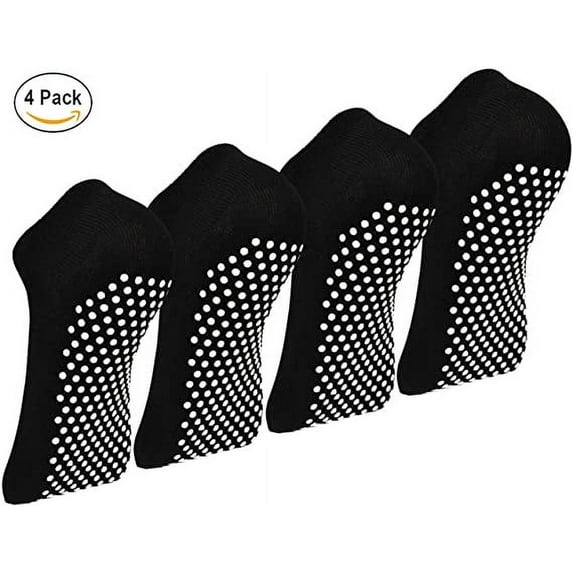 Vonter Medium Non Slip Yonga Socks, Black, 4 Pack