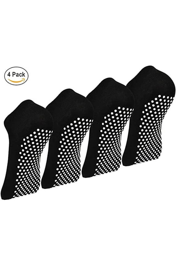 Medium Non Slip Yonga Socks, Black, 4 Pack