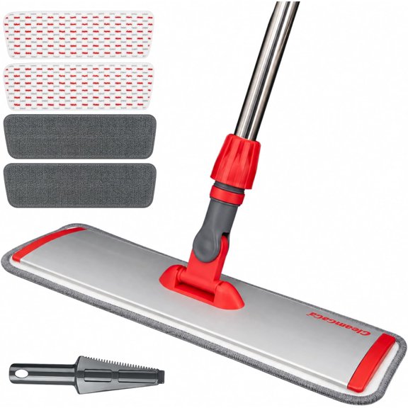 Vontix 18 Inch Professional Microfiber Flat Floor Mop, 62" Aluminum Long Handle, Wet Dry Mop with 4 Washable Mop Pads & Pad Cleaning Scraper for Hardwood Floors