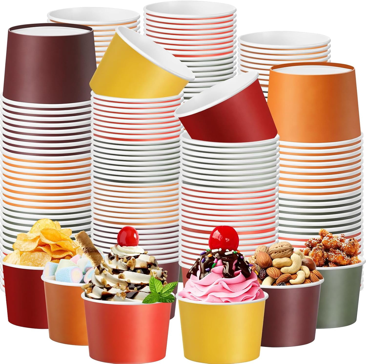 Fall Snacka Vontix 180 Pcs Paper Ice Cream Cups 9oz Disposable, Fall Color ...