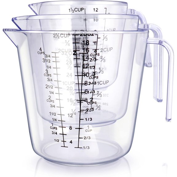 Vontix 3 Pack Liquid Measuring Cups, BPA-Free Clear Plastic Measuring Cup Set with Pour Spout, Multi-Scale Markings in Cup, ML & OZ for Kitchen Cooking & Baking